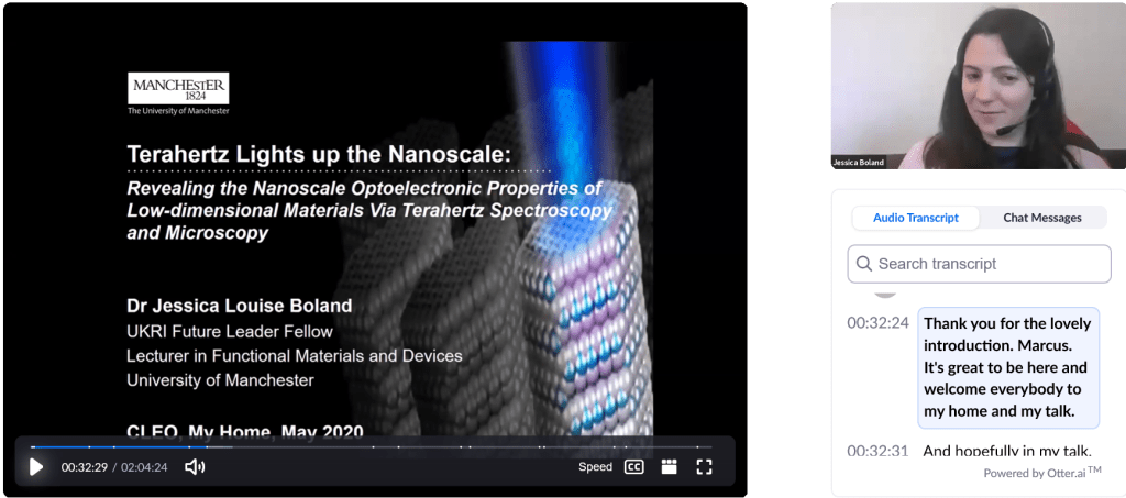 Screen shot of Jessie giving her invited talk online