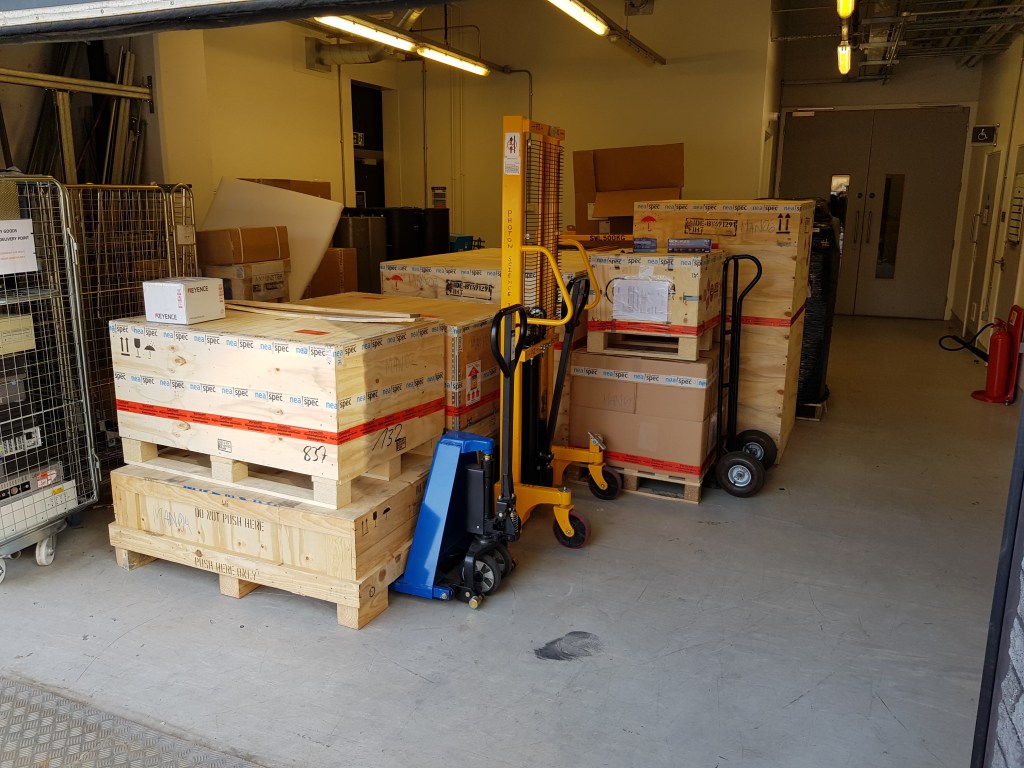 Photo of crates that cryoSNOM arrived in